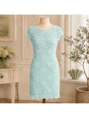 Mint Green Floral Lace Open Back Sheath Dress Size M 7/9